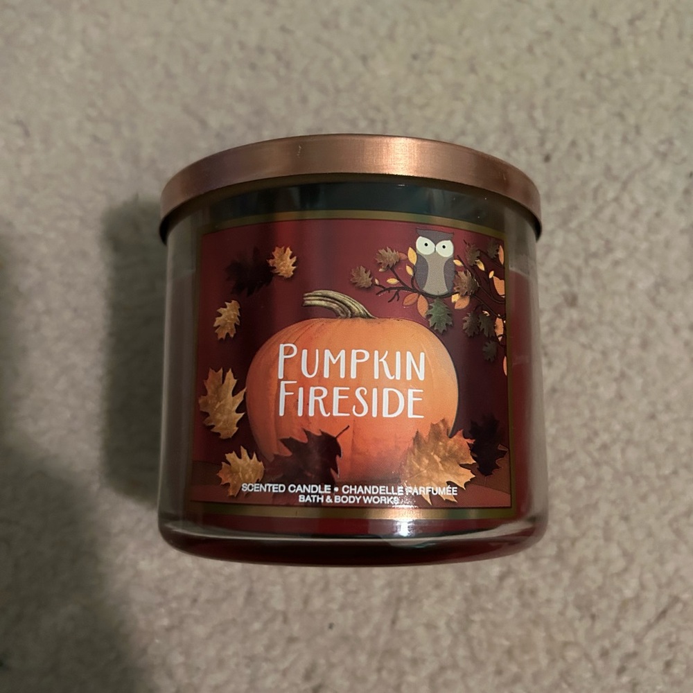 USED Bath and Body Works Pumpkin Fireside 3-Wick Candle